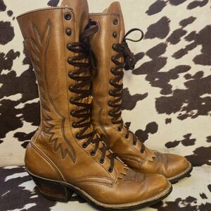 Brown Leather Lace-Up Boots